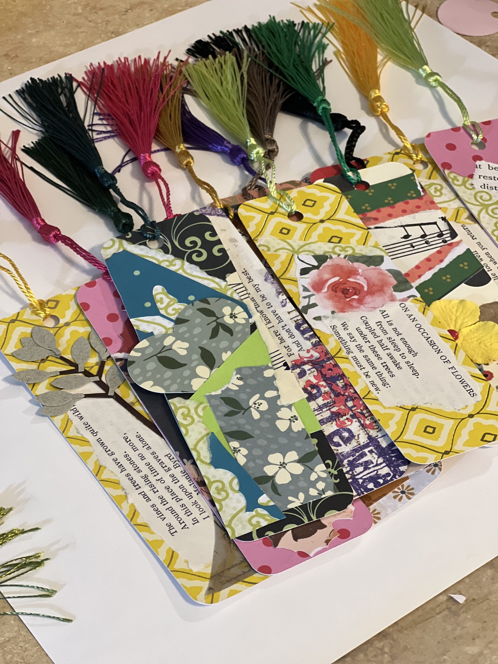 Multi-Colored bookmarks made by Sara DeBord and Shanning Brand books.