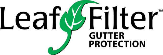 "LeafFilter" logo with a whimsical leaf in the middle. Also says "Gutter Protection".