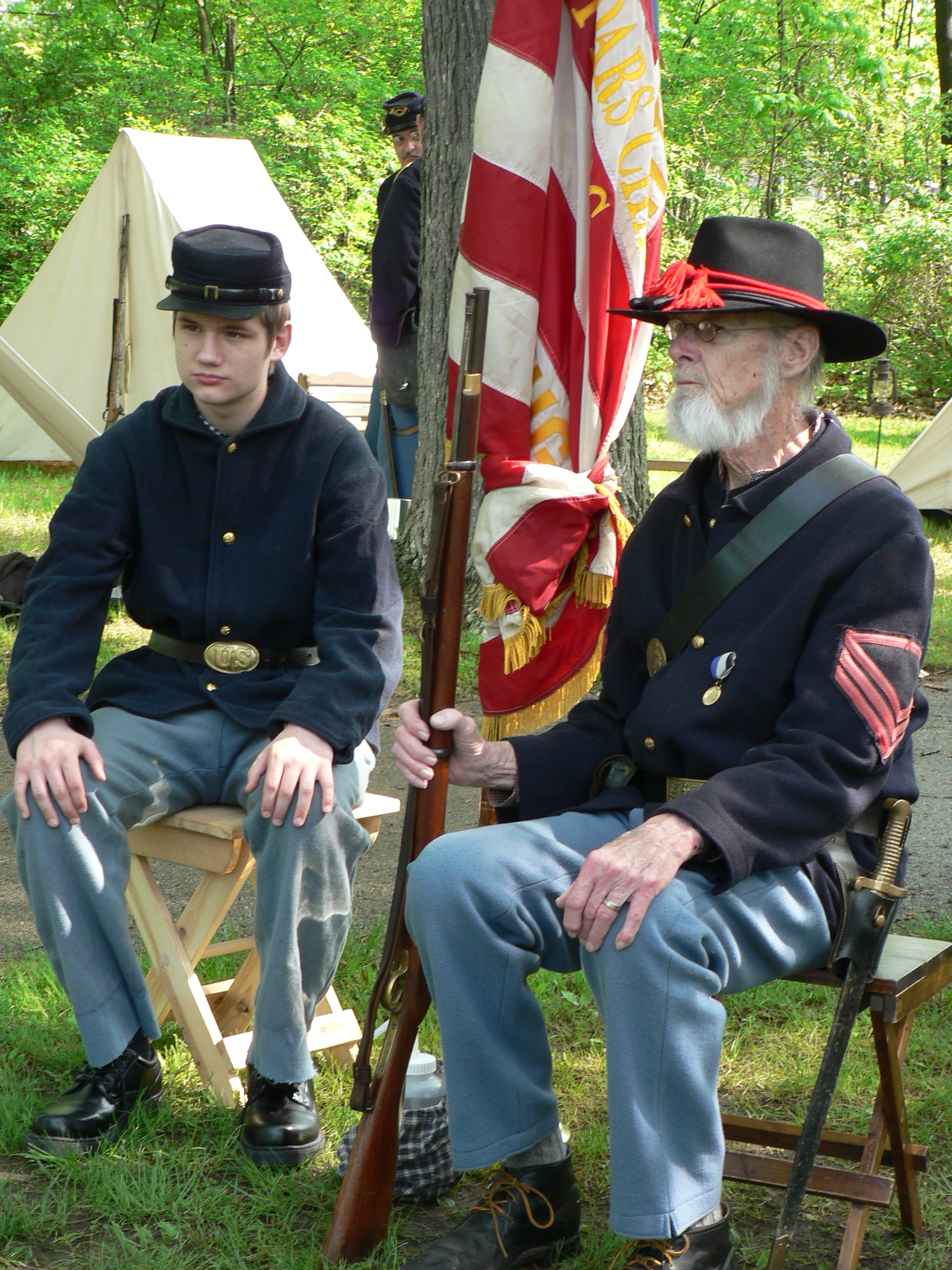 Two men dressed in war clothing