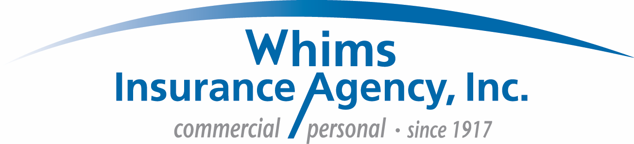 "Whims Insurance Agency, Inc." Logo in text with additional writing "commercial, personal, since 1917".
